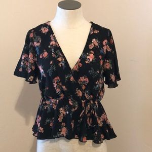 Black sheer floral crop top